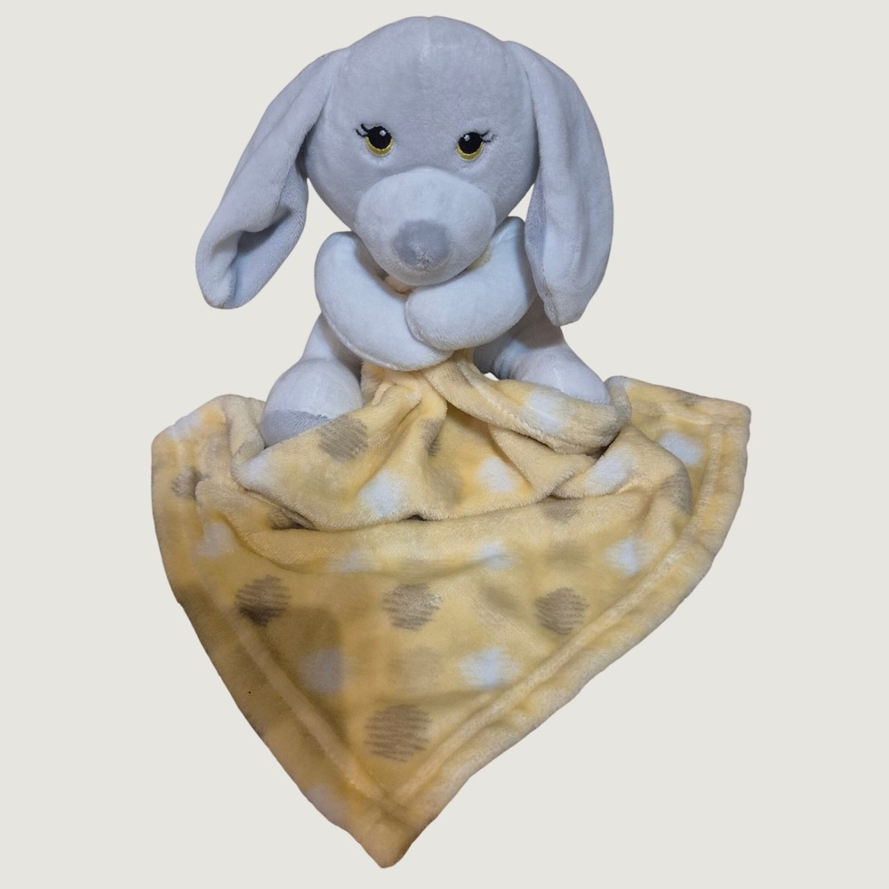 Little Beginnings Puppy Dog Lovey Security Blanket Yellow Gray Polka Dot Plush
